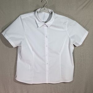 Doublju White Short Sleeve Button Up Blouse Womens Fits XL–1X - Tagged 3XL